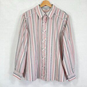 Foxcroft Fitted Button Up Shirt Wrinkle Free Striped Academia Grandma Core 16W